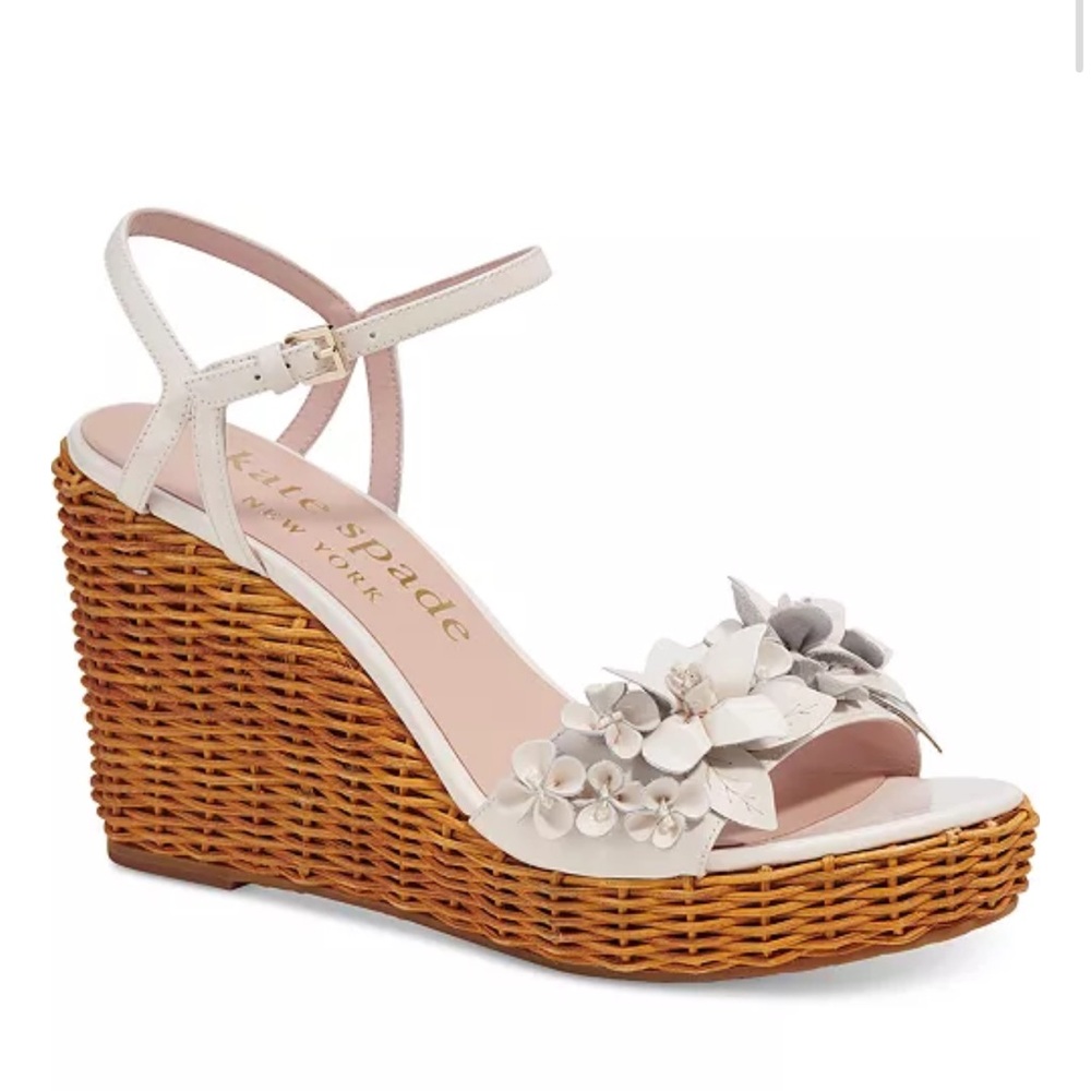 Kate Spade Fiori White Floral Platform Wedge Espadrille Sandals - Picture 4 of 12